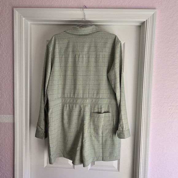 TREASURE & BOND Plaid Romper Size L Green Jumpsuit Button Front Office Casual - Picture 3 of 7